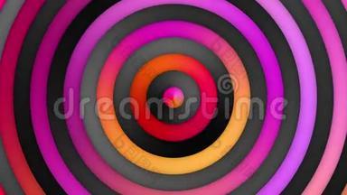 动画多色粉红橙红色渐变条纹和圆圈环。